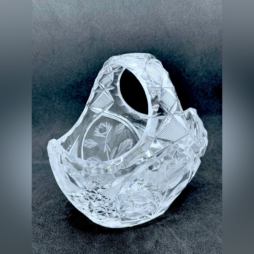 Vintage Crystal Basket Clear Glass Trinket Candy Dish